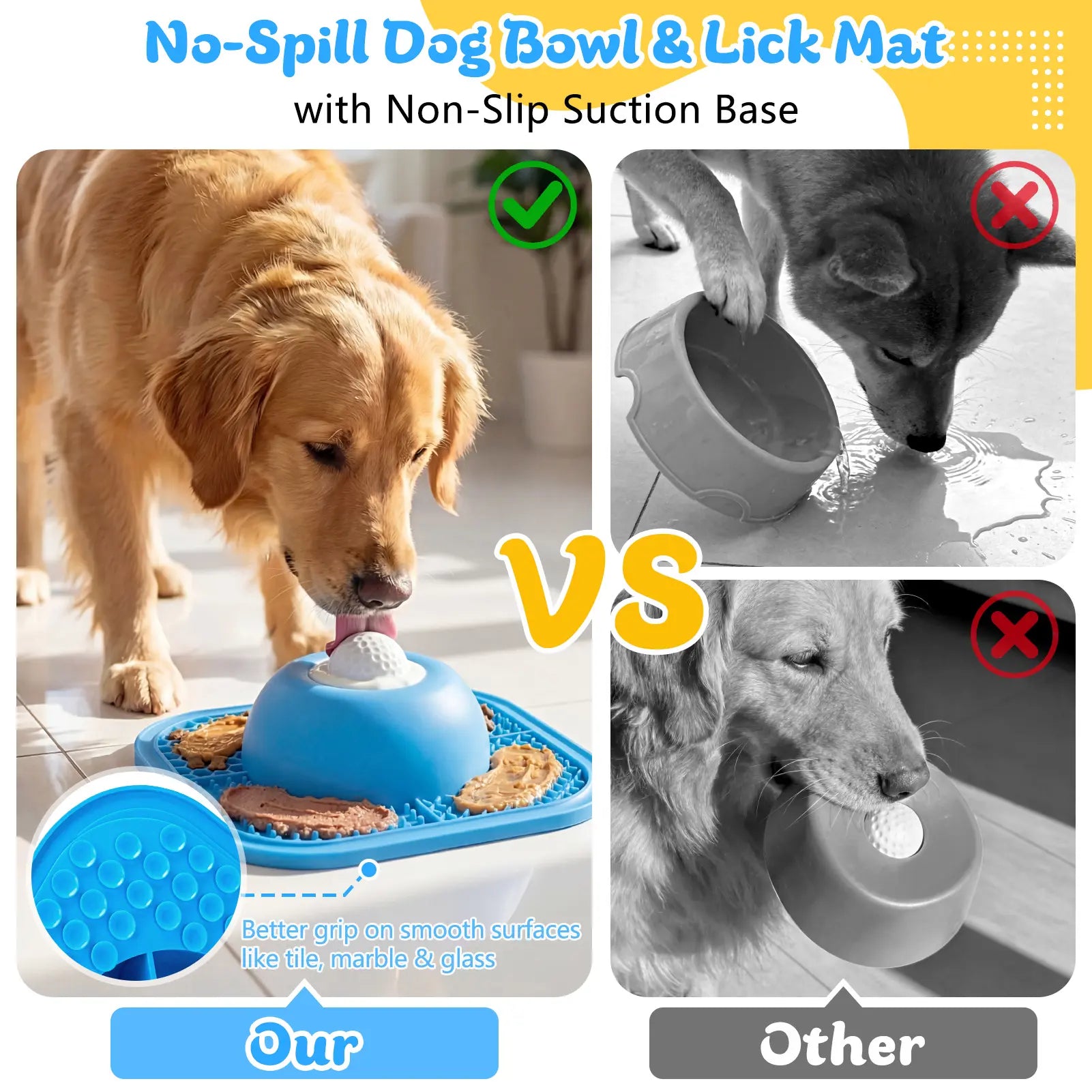 Silicone Non-Slip Slow Feeder Bowl for Dogs and Cats - Interactive Anti-Gulp Feeding Mat for Wet Food, Treats, Yogurt, and Peanut Butter