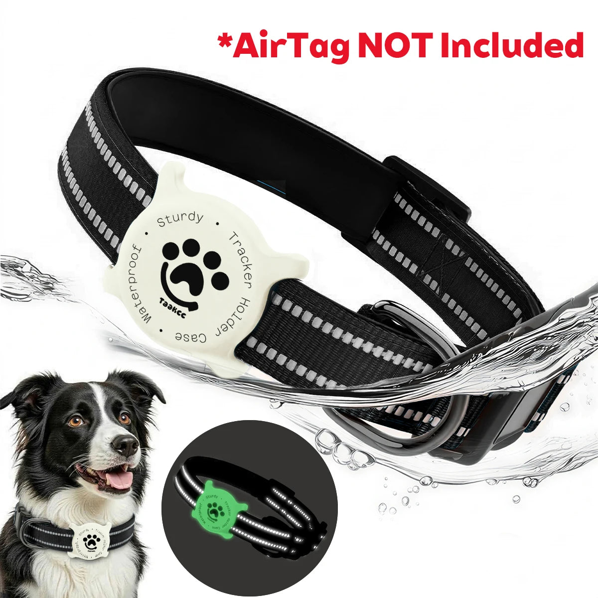 Taakcc Reflective Dog Collar with Luminous AirTag Holder, Waterproof Soft Padding, and Safety Buckle, AirTag Tracker Case Collars