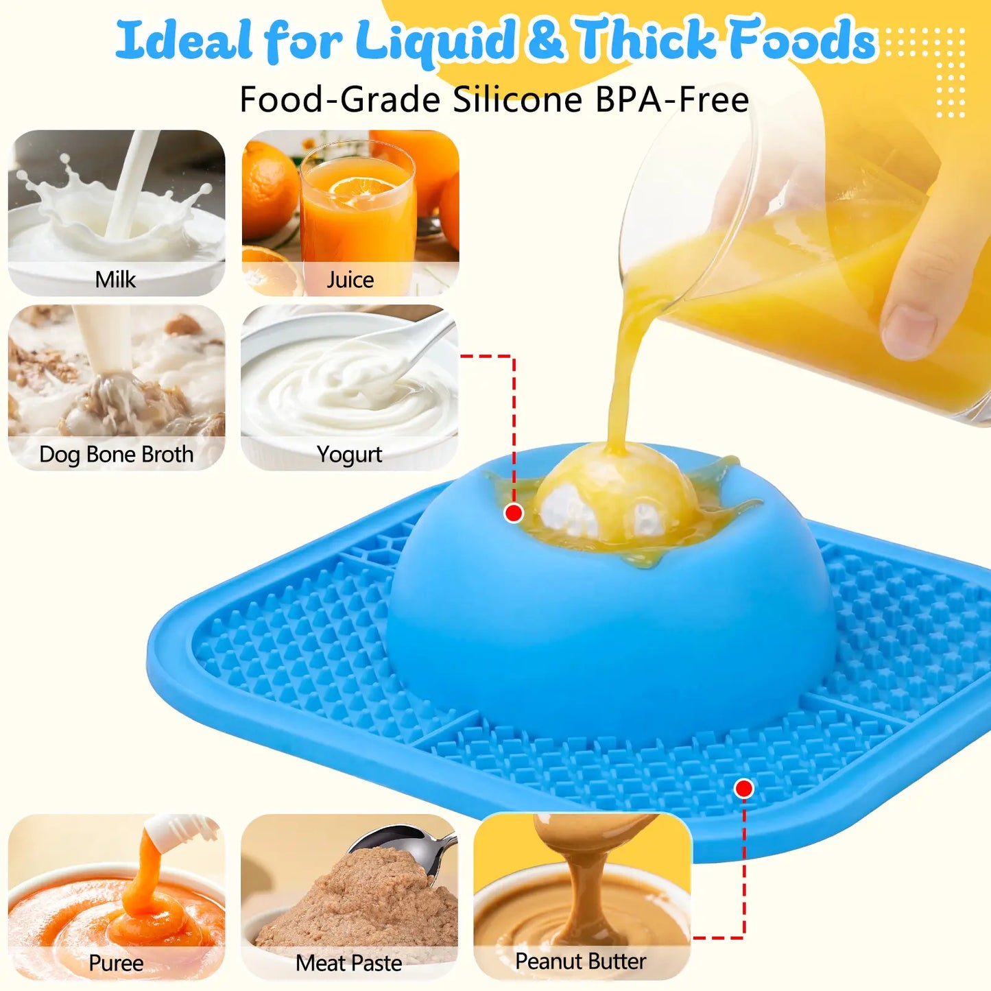 Silicone Non-Slip Slow Feeder Bowl for Dogs and Cats - Interactive Anti-Gulp Feeding Mat for Wet Food, Treats, Yogurt, and Peanut Butter