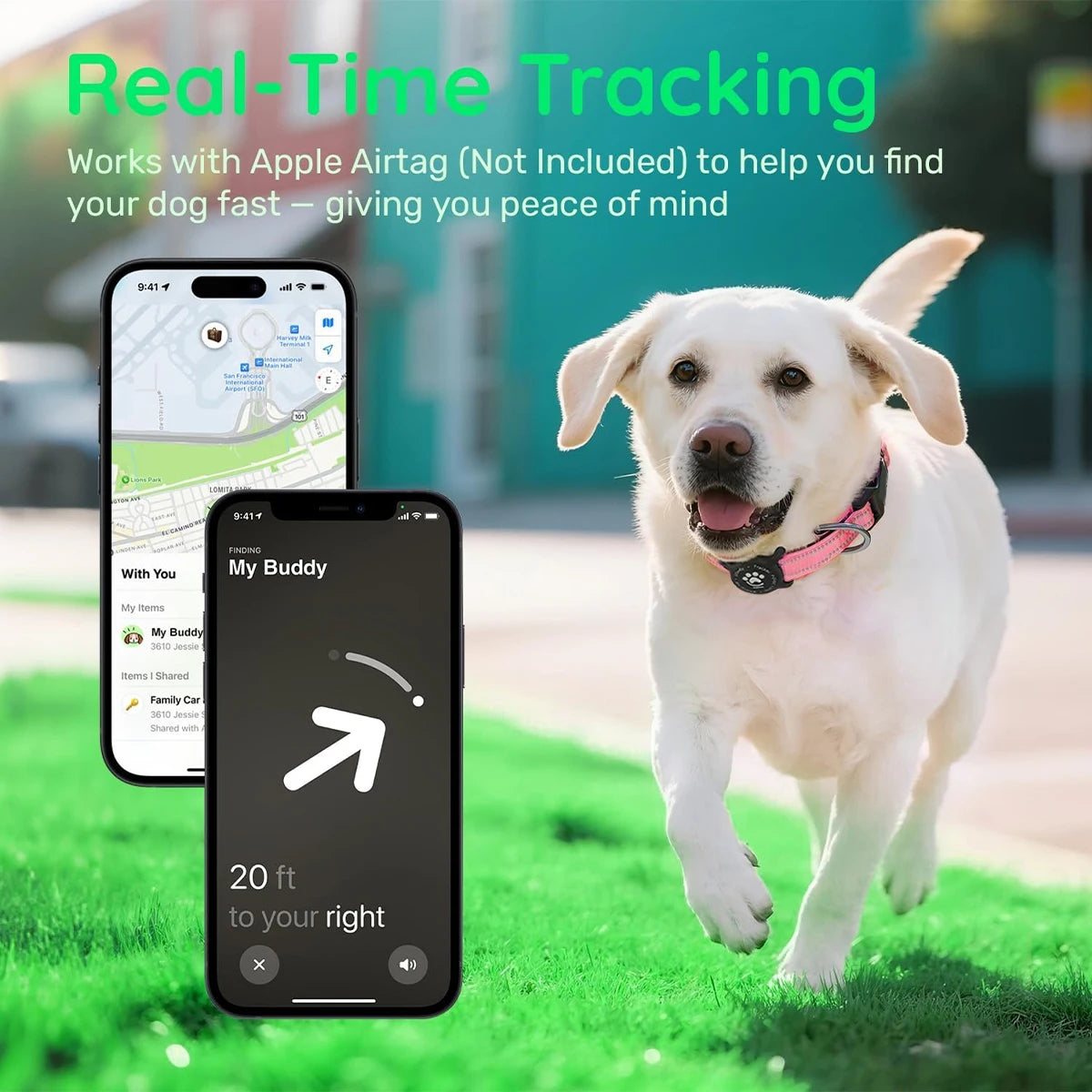 Taakcc Reflective Dog Collar with Luminous AirTag Holder, Waterproof Soft Padding, and Safety Buckle, AirTag Tracker Case Collars