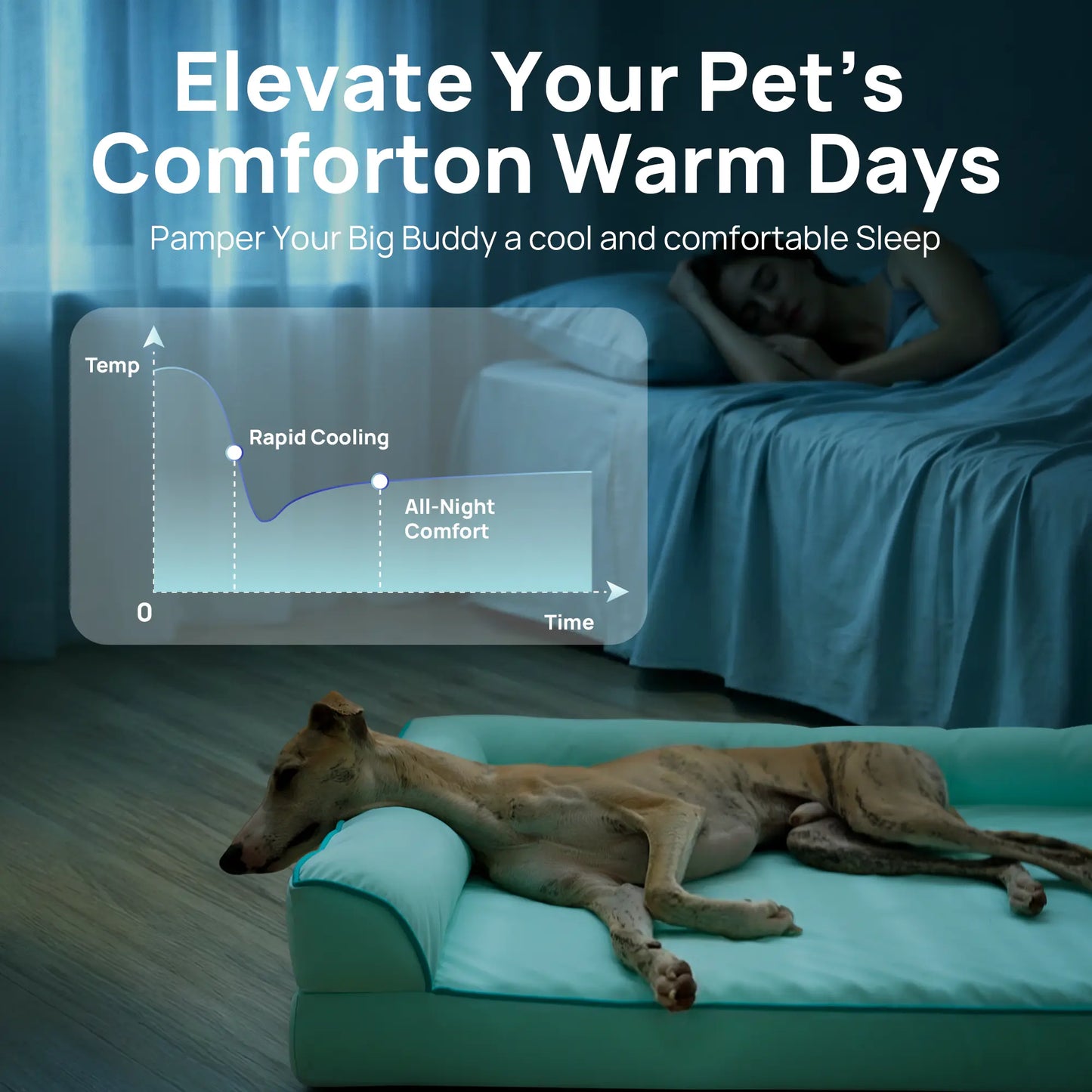 Blunique Orthopedic Cooling Pet Bed for Dogs and Cats, Waterproof Egg Crate Foam Mat and C-Shaped Sofa Bed with Q-Max 4.0 Cooling Fabric, Washable and Dryer Safe Summer Bed for Small and Large Pets