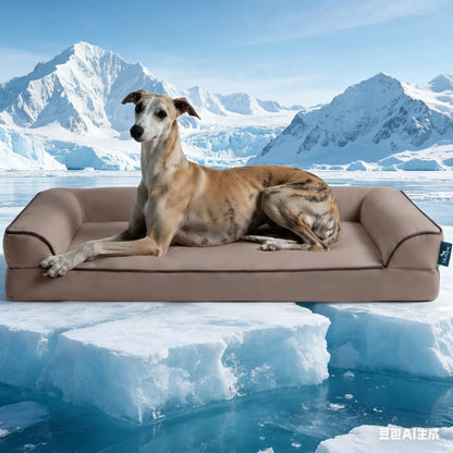 Blunique Orthopedic Cooling Pet Bed for Dogs and Cats, Waterproof Egg Crate Foam Mat and C-Shaped Sofa Bed with Q-Max 4.0 Cooling Fabric, Washable and Dryer Safe Summer Bed for Small and Large Pets