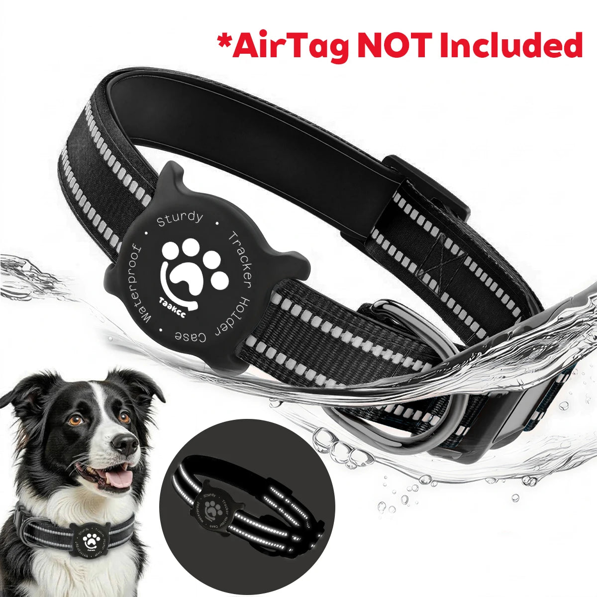 Taakcc Reflective Dog Collar with Luminous AirTag Holder, Waterproof Soft Padding, and Safety Buckle, AirTag Tracker Case Collars
