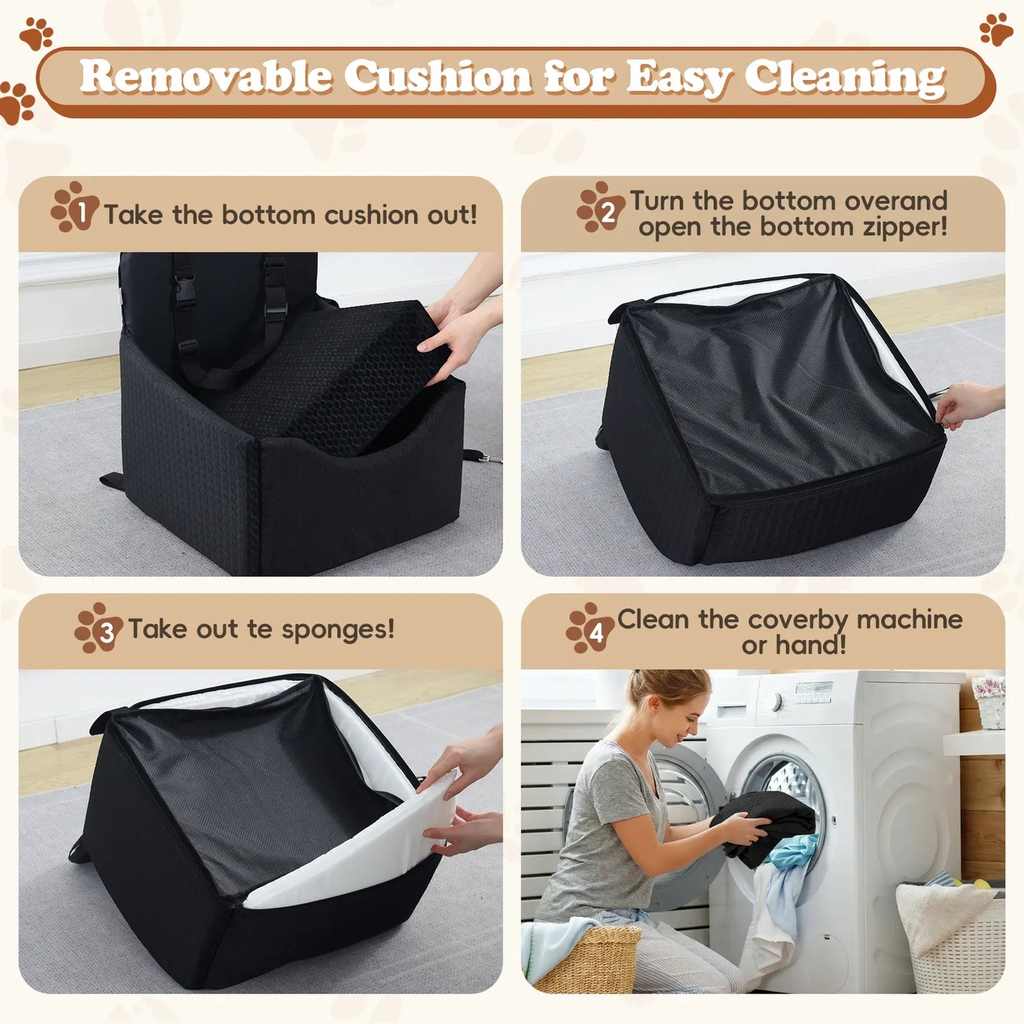 Dog Car Seat for Small Pets - All-Season Reversible Design, Enclosed with Seat Belt Straps, Non-Slip Waterproof Travel Bed for Car and Outdoor Use