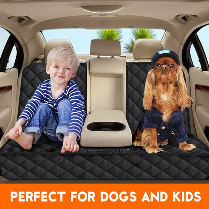 Dog Car Seat Cover - Waterproof Back Seat Protector for Pets, Non-Slip Design with Middle Armrest Compatibility for Most Cars, SUVs, and Trucks - Black