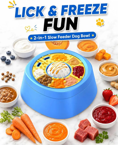 Picky Zoom Interactive Slow Feeder Dog Bowl - 2-in-1 Enrichment Feeder with Rolling Lick Ball for Rapid Eaters, Featuring Anti-Slip Suction Base for Frozen Treats, Yogurt, and Wet Food for Dogs and Cats
