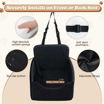 Dog Car Seat for Small Pets - All-Season Reversible Design, Enclosed with Seat Belt Straps, Non-Slip Waterproof Travel Bed for Car and Outdoor Use