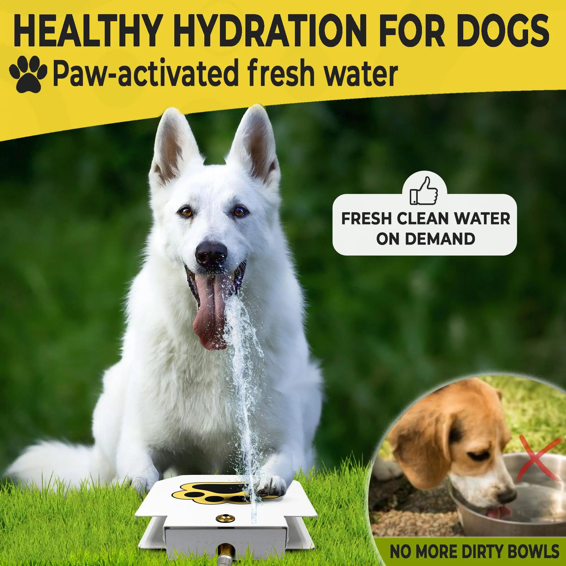 Outdoor Dog Water Fountain - Upgraded Large Dog Sprinkler Drinking Dispenser with Stainless Steel Hose for Fresh Water Access, Durable and User-Friendly Design
