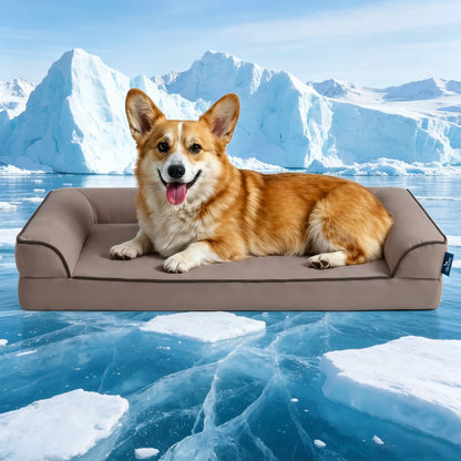 Blunique Orthopedic Cooling Pet Bed for Dogs and Cats, Waterproof Egg Crate Foam Mat and C-Shaped Sofa Bed with Q-Max 4.0 Cooling Fabric, Washable and Dryer Safe Summer Bed for Small and Large Pets