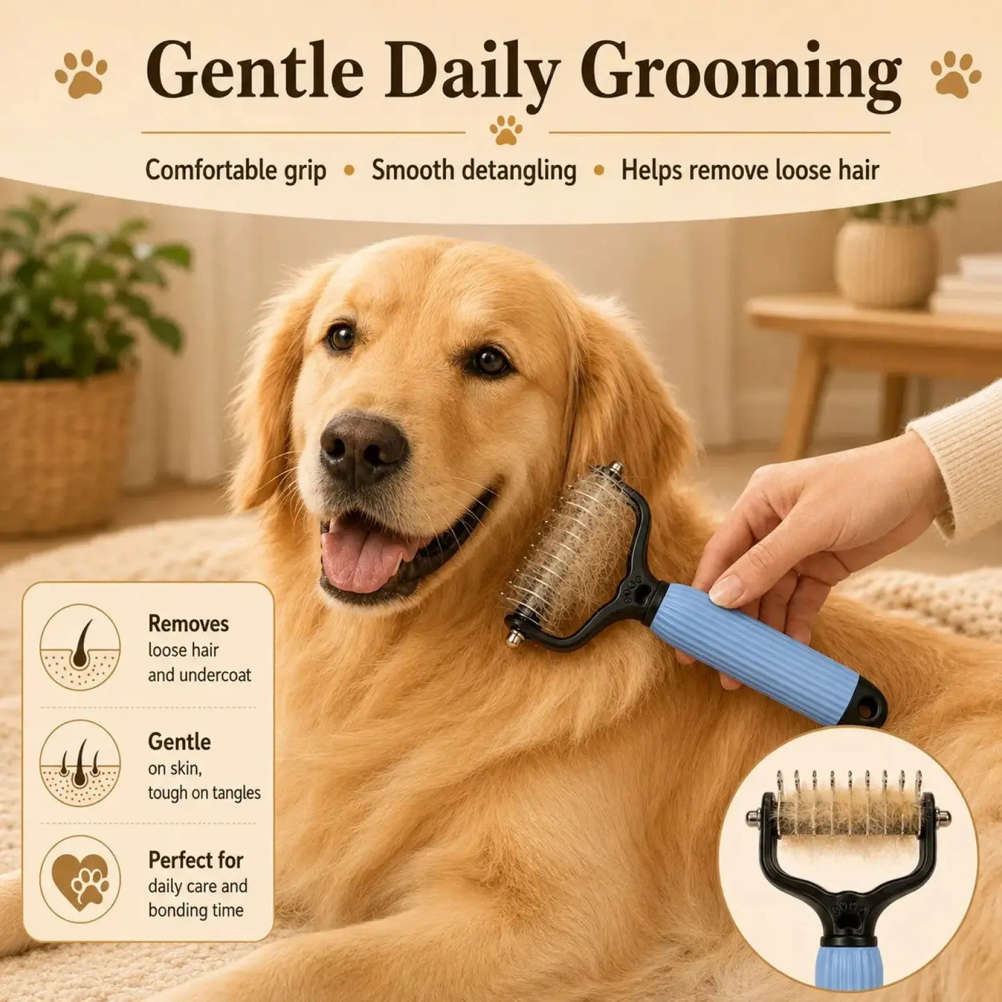 Professional Stainless Steel Pet Detangling Comb for Dogs and Cats - Effective Grooming Tool for Loose Hair, Mats, Tangles, Shedding, and Daily Coat Maintenance
