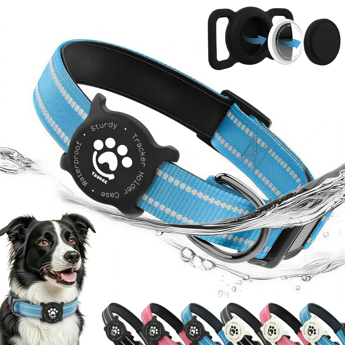 Taakcc Reflective Dog Collar with Luminous AirTag Holder, Waterproof Soft Padding, and Safety Buckle, AirTag Tracker Case Collars