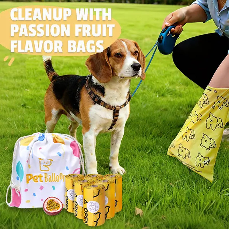 Premium Passion Fruit Scented Pet Waste Bags - Leak-Proof, Extra Thick & Large, 365 Count Pack, Yellow Velcro Closure, Essential for Dog Walking & Cat Litter Management
