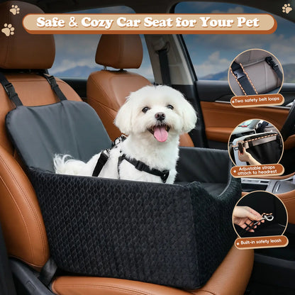 Dog Car Seat for Small Pets - All-Season Reversible Design, Enclosed with Seat Belt Straps, Non-Slip Waterproof Travel Bed for Car and Outdoor Use