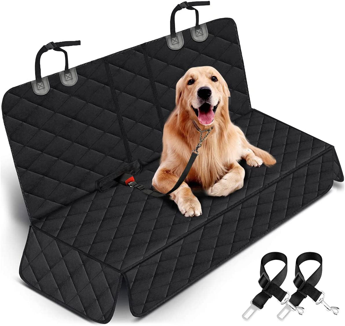 Dog Car Seat Cover - Waterproof Back Seat Protector for Pets, Non-Slip Design with Middle Armrest Compatibility for Most Cars, SUVs, and Trucks - Black