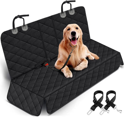 Dog Car Seat Cover - Waterproof Back Seat Protector for Pets, Non-Slip Design with Middle Armrest Compatibility for Most Cars, SUVs, and Trucks - Black