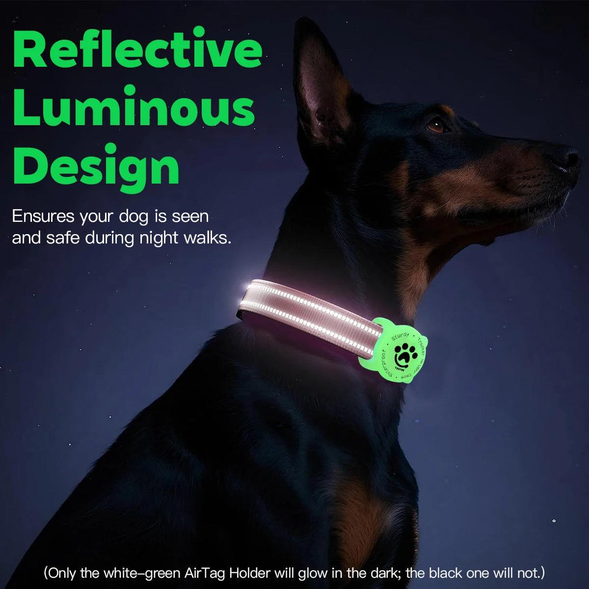 Taakcc Reflective Dog Collar with Luminous AirTag Holder, Waterproof Soft Padding, and Safety Buckle, AirTag Tracker Case Collars