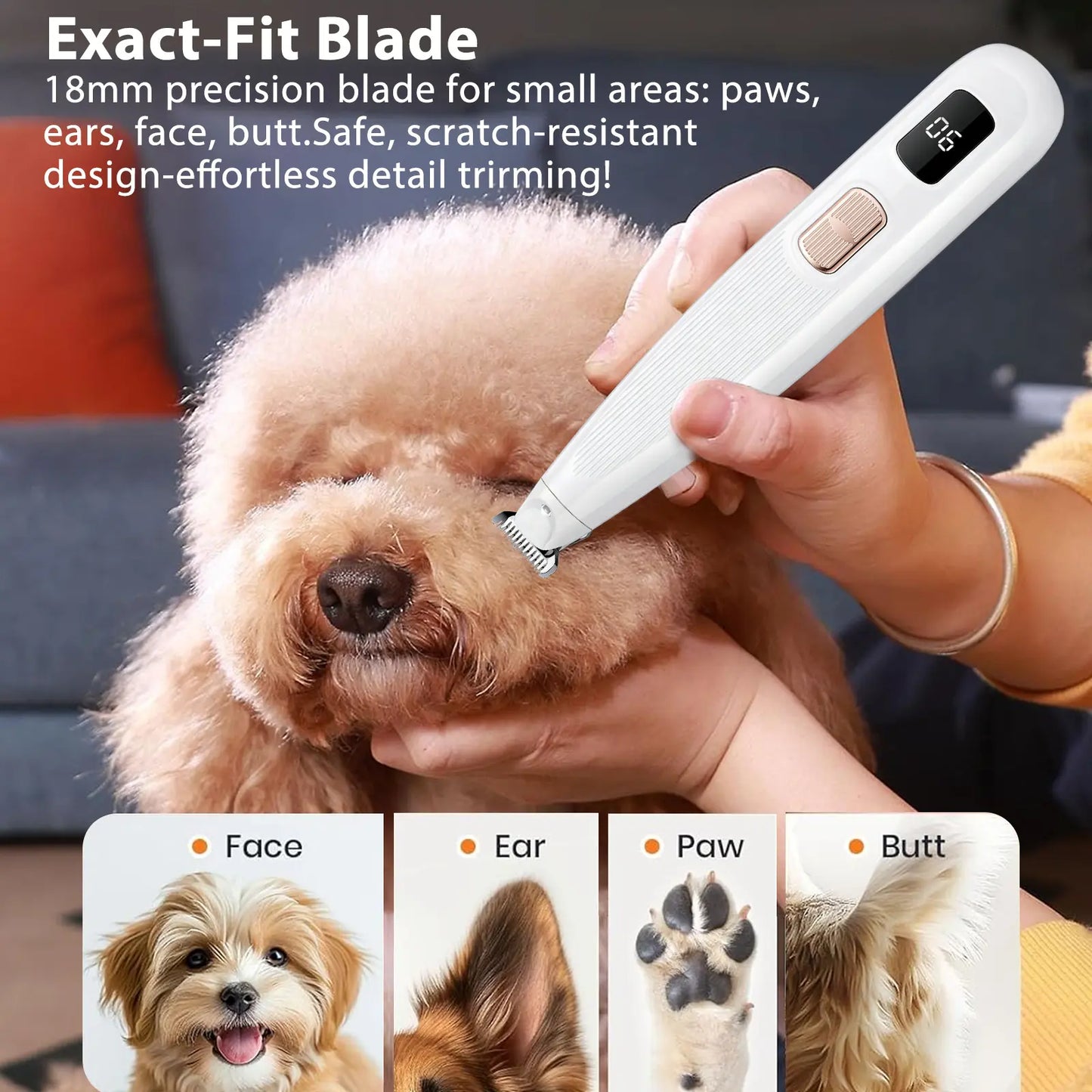 GOYJOY Waterproof Rechargeable Micro Precision Pet Trimmer for Small Dogs and Cats with LED Light and Quiet Operation for Grooming Paws, Eyes, Ears, Face, and Buttocks