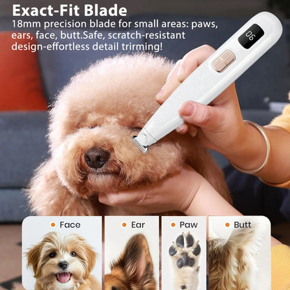GOYJOY Waterproof Rechargeable Micro Precision Pet Trimmer for Small Dogs and Cats with LED Light and Quiet Operation for Grooming Paws, Eyes, Ears, Face, and Buttocks