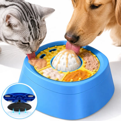 Picky Zoom Interactive Slow Feeder Dog Bowl - 2-in-1 Enrichment Feeder with Rolling Lick Ball for Rapid Eaters, Featuring Anti-Slip Suction Base for Frozen Treats, Yogurt, and Wet Food for Dogs and Cats