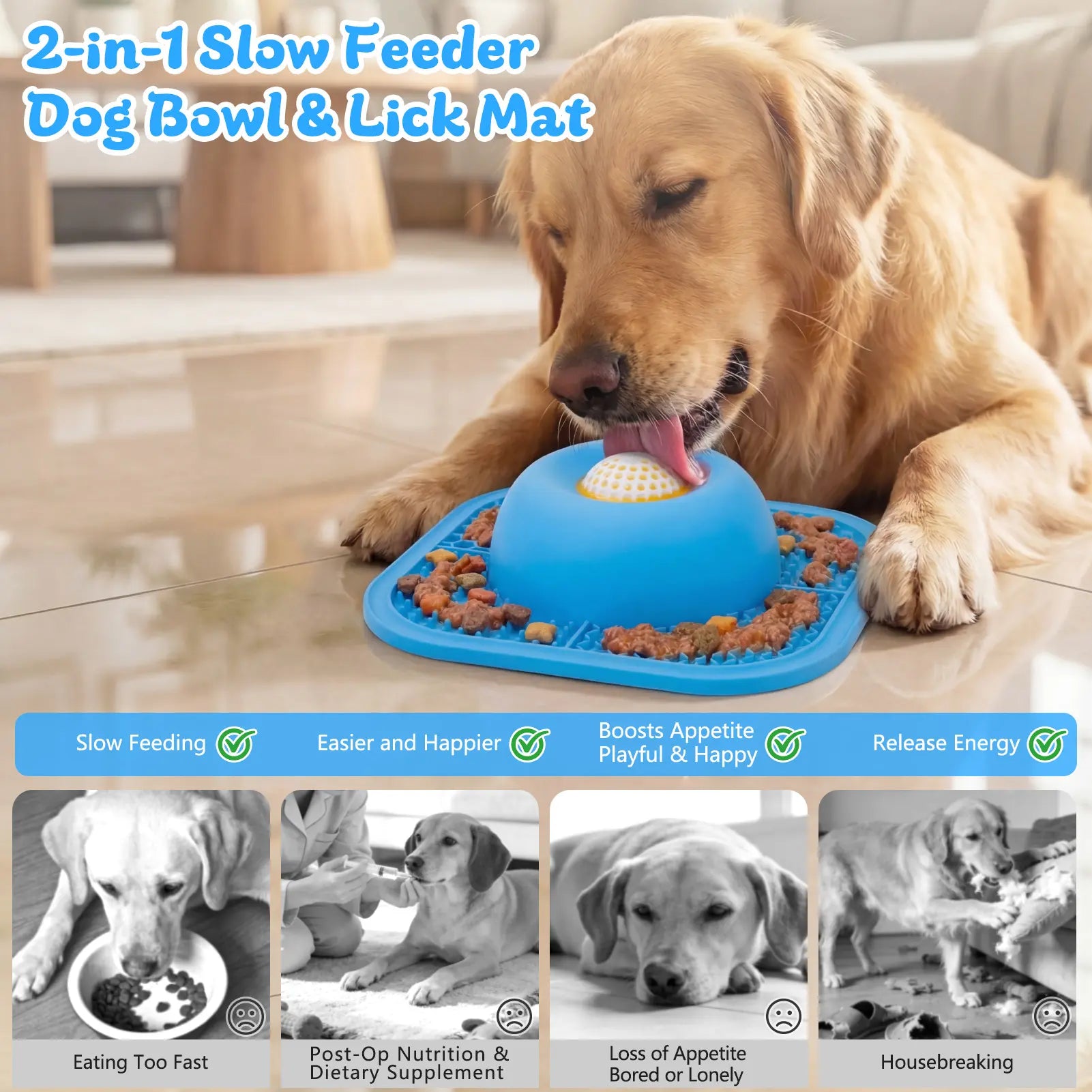 Silicone Non-Slip Slow Feeder Bowl for Dogs and Cats - Interactive Anti-Gulp Feeding Mat for Wet Food, Treats, Yogurt, and Peanut Butter