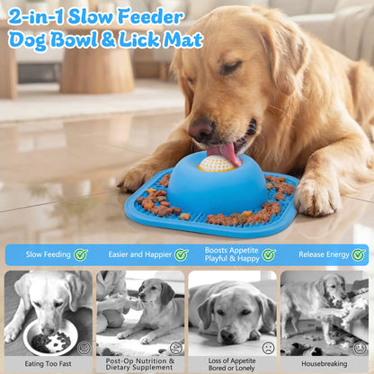 Silicone Non-Slip Slow Feeder Bowl for Dogs and Cats - Interactive Anti-Gulp Feeding Mat for Wet Food, Treats, Yogurt, and Peanut Butter