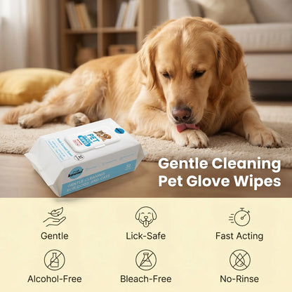 Kawiwi 32-Count Hypoallergenic Pet Grooming Wipes with Coconut Scent, Disposable Glove Wipes for Dogs and Cats, Ideal for Fur Nourishment, Hair Removal, and Skin Care for Daily and Travel Use
