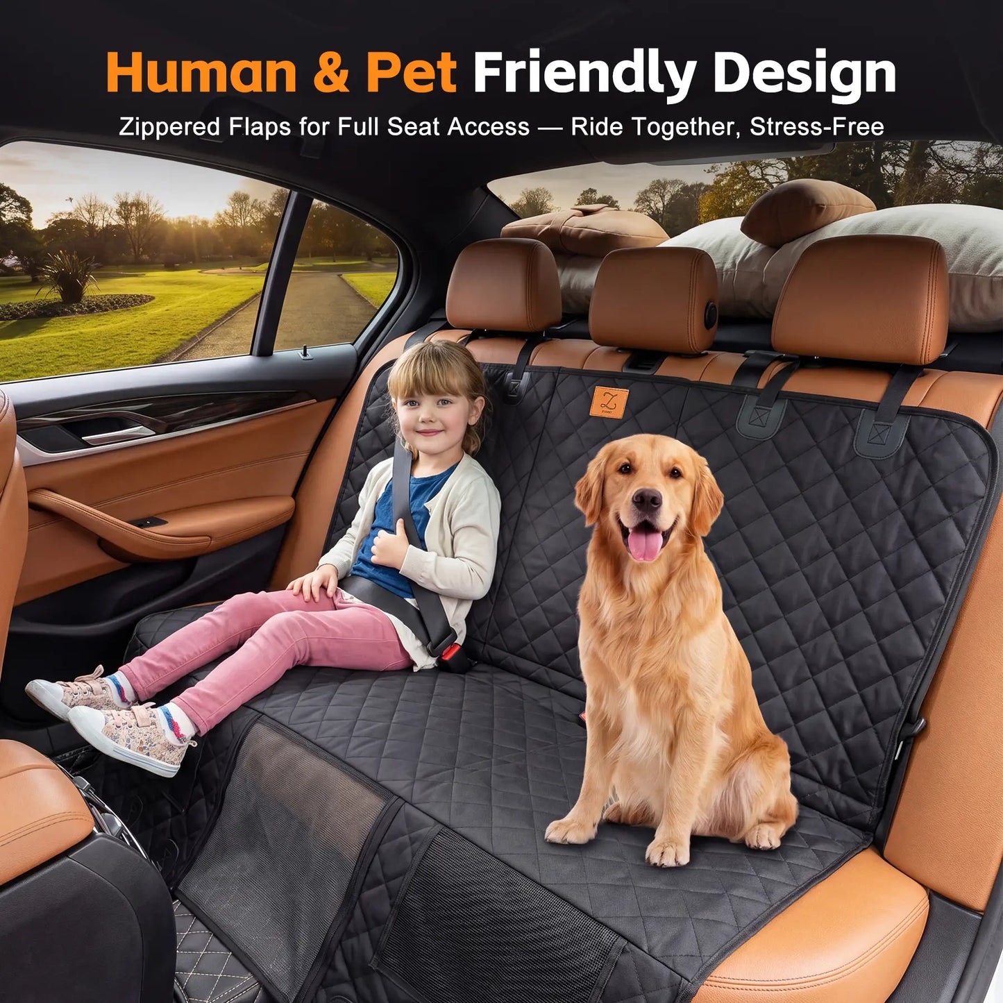 Zvrpet Heavy-Duty Dog Car Seat Cover with Mesh Window - Waterproof, Scratch-Resistant Hammock for SUVs and Trucks, Large Size, Non-Slip Design