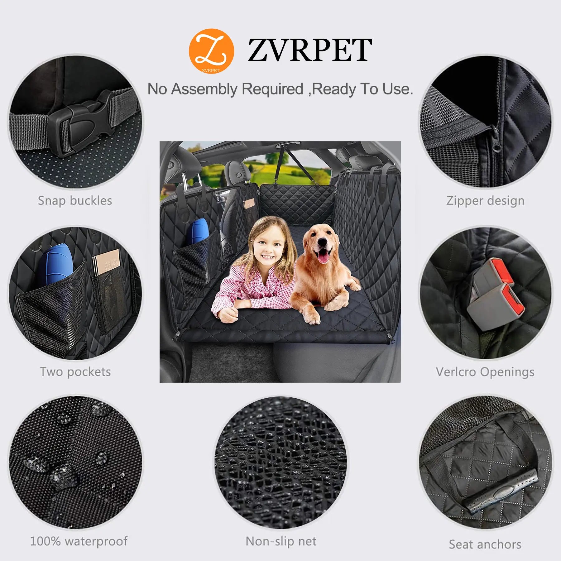Zvrpet Heavy-Duty Dog Car Seat Cover with Mesh Window - Waterproof, Scratch-Resistant Hammock for SUVs and Trucks, Large Size, Non-Slip Design