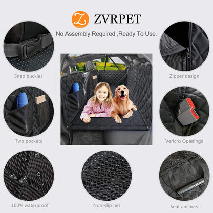 Zvrpet Heavy-Duty Dog Car Seat Cover with Mesh Window - Waterproof, Scratch-Resistant Hammock for SUVs and Trucks, Large Size, Non-Slip Design