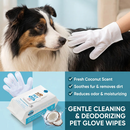 Kawiwi 32-Count Hypoallergenic Pet Grooming Wipes with Coconut Scent, Disposable Glove Wipes for Dogs and Cats, Ideal for Fur Nourishment, Hair Removal, and Skin Care for Daily and Travel Use