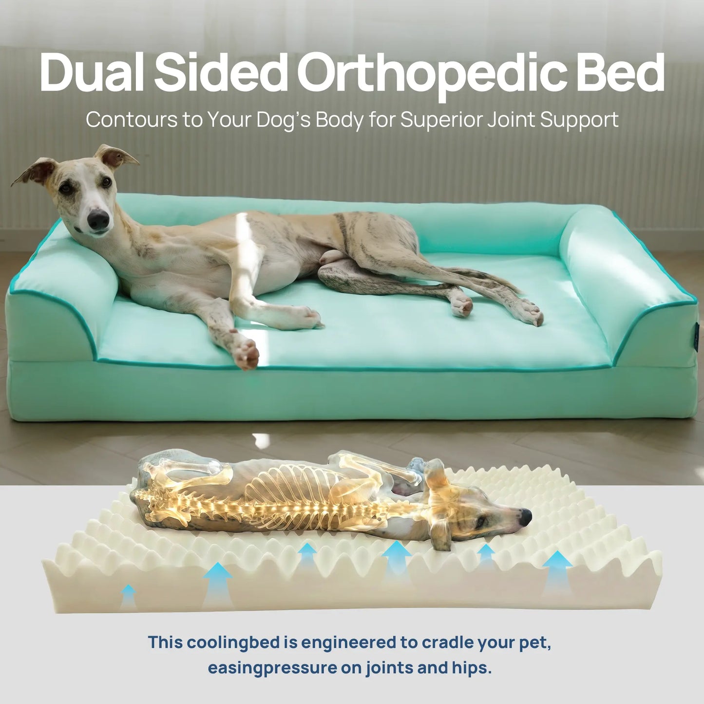 Blunique Orthopedic Cooling Pet Bed for Dogs and Cats, Waterproof Egg Crate Foam Mat and C-Shaped Sofa Bed with Q-Max 4.0 Cooling Fabric, Washable and Dryer Safe Summer Bed for Small and Large Pets