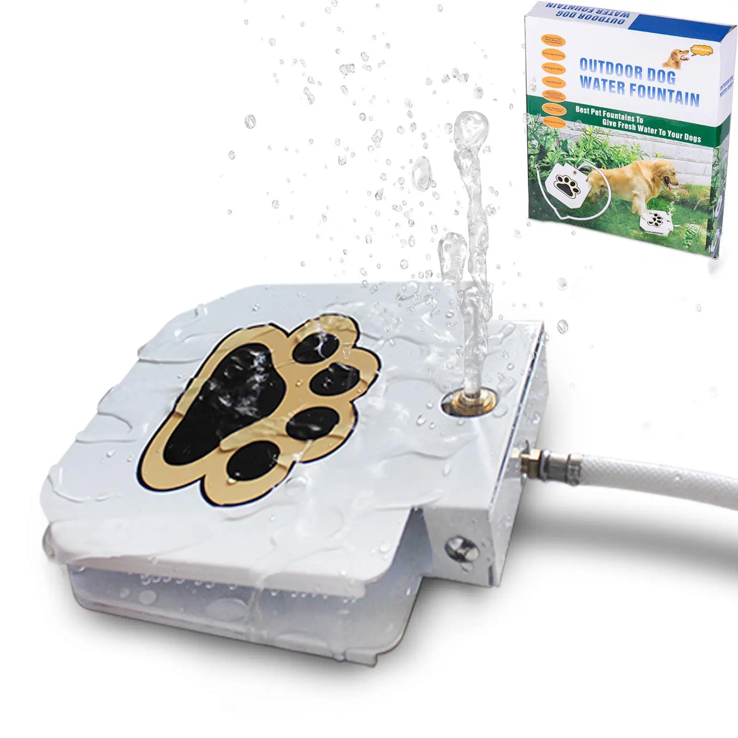 Outdoor Dog Water Fountain - Upgraded Large Dog Sprinkler Drinking Dispenser with Stainless Steel Hose for Fresh Water Access, Durable and User-Friendly Design