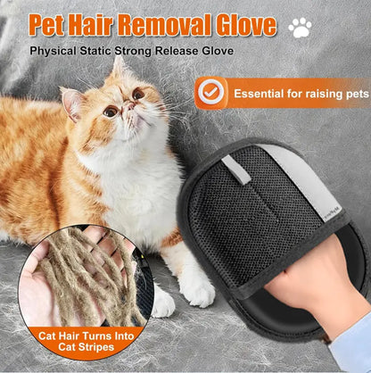 Electrostatic Pet Hair Removal Gloves - Dual-Sided Grooming Brush for Cats and Dogs
