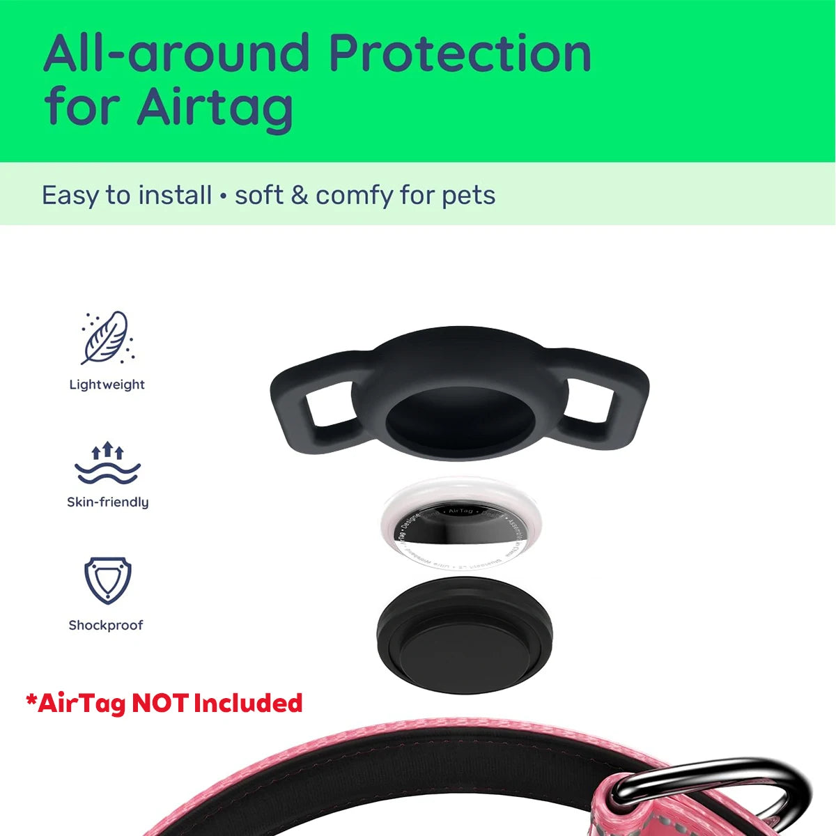 Taakcc Reflective Dog Collar with Luminous AirTag Holder, Waterproof Soft Padding, and Safety Buckle, AirTag Tracker Case Collars