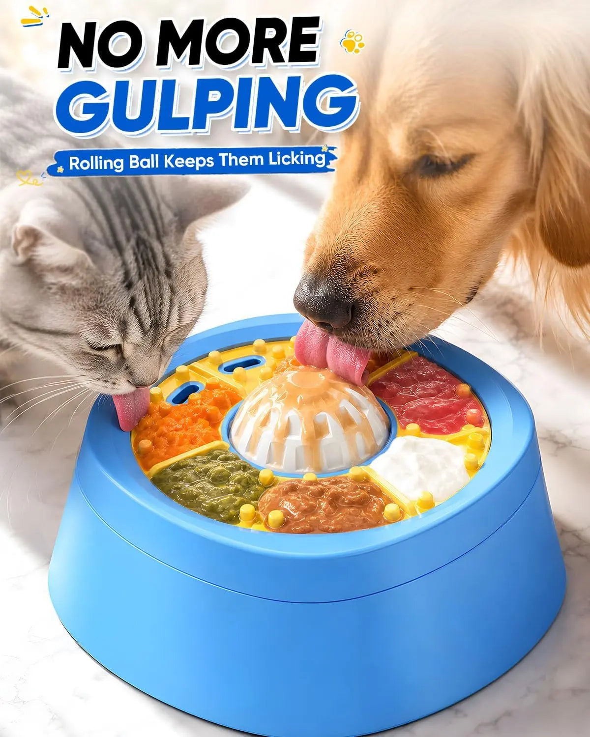 Picky Zoom Interactive Slow Feeder Dog Bowl - 2-in-1 Enrichment Feeder with Rolling Lick Ball for Rapid Eaters, Featuring Anti-Slip Suction Base for Frozen Treats, Yogurt, and Wet Food for Dogs and Cats