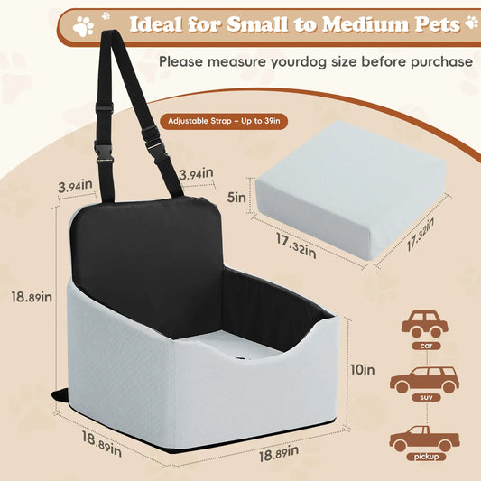 Dog Car Seat for Small Pets - All-Season Reversible Design, Enclosed with Seat Belt Straps, Non-Slip Waterproof Travel Bed for Car and Outdoor Use