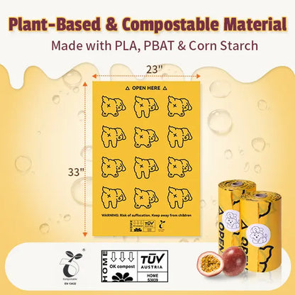 Premium Passion Fruit Scented Pet Waste Bags - Leak-Proof, Extra Thick & Large, 365 Count Pack, Yellow Velcro Closure, Essential for Dog Walking & Cat Litter Management