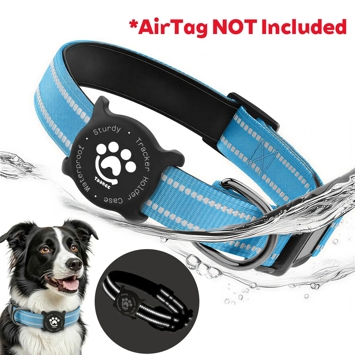 Taakcc Reflective Dog Collar with Luminous AirTag Holder, Waterproof Soft Padding, and Safety Buckle, AirTag Tracker Case Collars