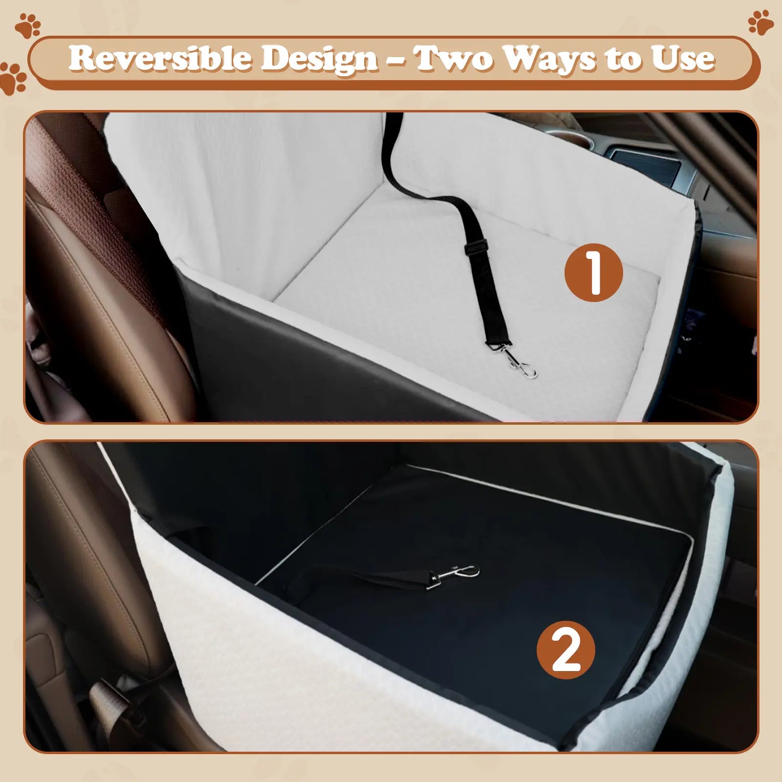 Dog Car Seat for Small Pets - All-Season Reversible Design, Enclosed with Seat Belt Straps, Non-Slip Waterproof Travel Bed for Car and Outdoor Use