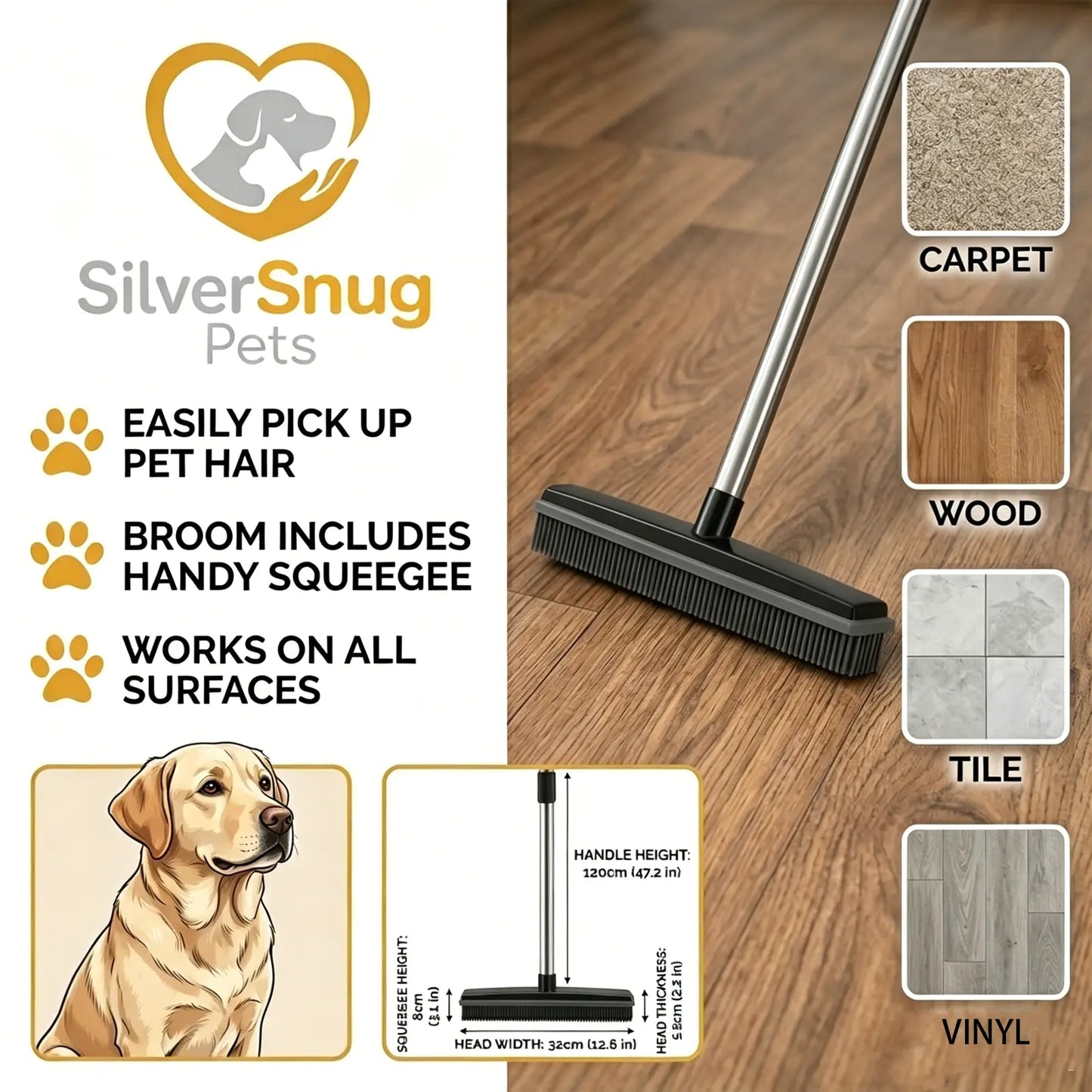 Pet Hair Removal Broom and Durable Floor Scrubber for Home Use