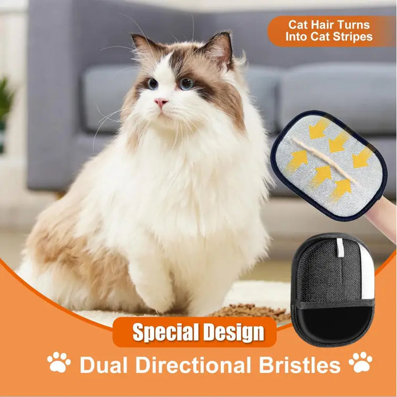 Electrostatic Pet Hair Removal Gloves - Dual-Sided Grooming Brush for Cats and Dogs
